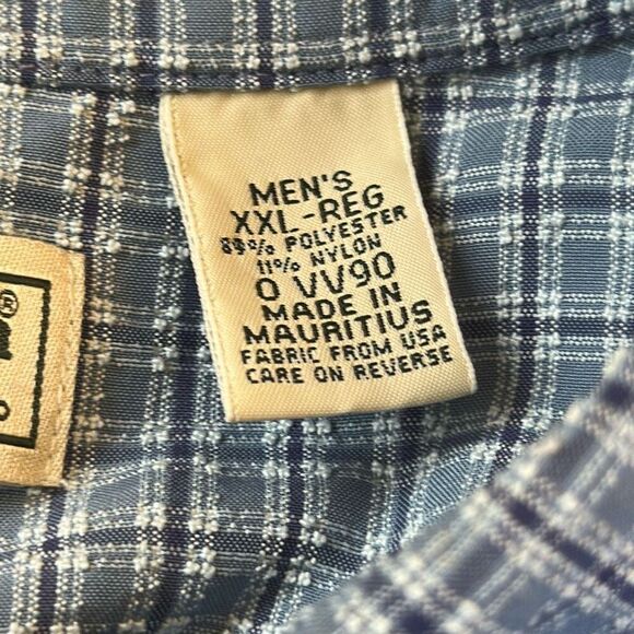 LL Bean 0 VV90 Blue Plaid  Men's XXL Reg Short Sleeve Camp Shirt - Picture 6 of 7